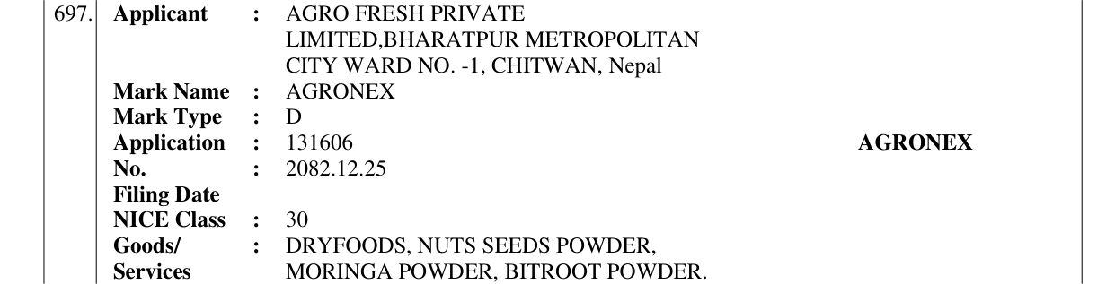 Original bulletin entry for AGRONEX