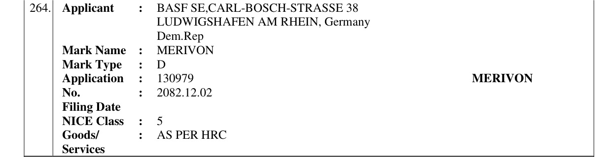 Original bulletin entry for MERIVON