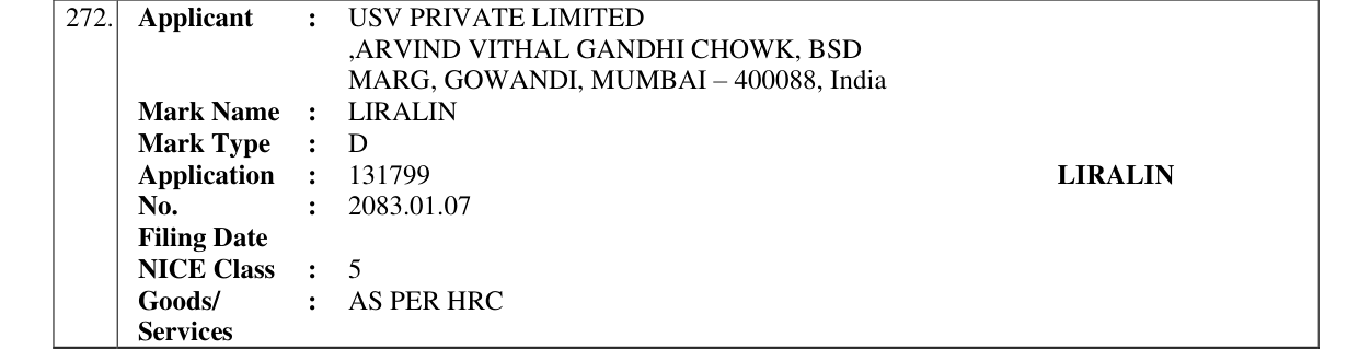 Original bulletin entry for LIRALIN