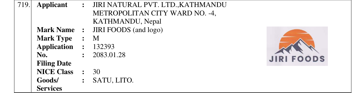 Original bulletin entry for JIRI FOODS (and logo)