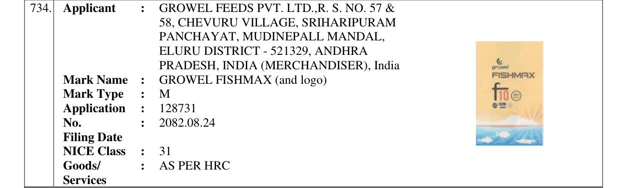 Original bulletin entry for GROWEL FISHMAX (and logo)
