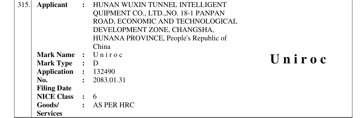 Original bulletin entry for Uniroc
