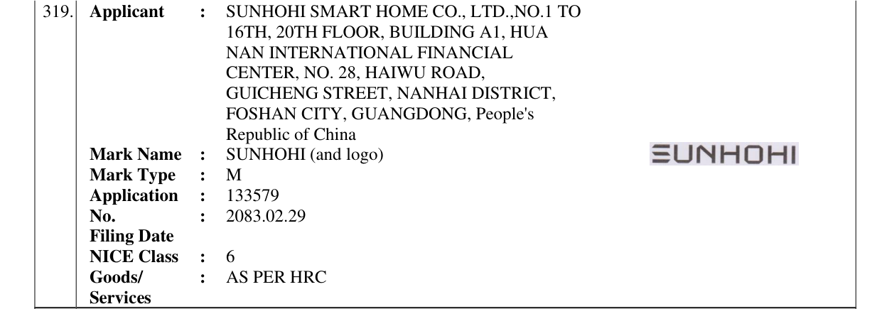 Original bulletin entry for SUNHOHI (and logo)