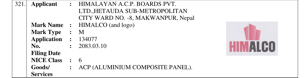 Original bulletin entry for HIMALCO (and logo)