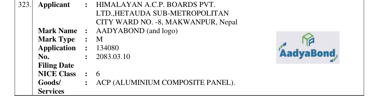 Original bulletin entry for AADYABOND (and logo)