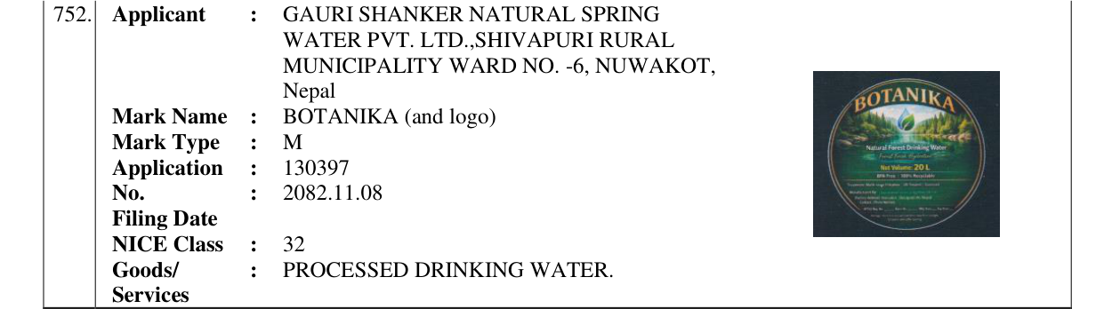 Original bulletin entry for BOTANIKA (and logo)