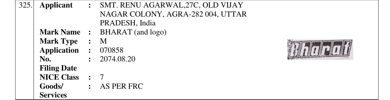 Original bulletin entry for BHARAT (and logo)