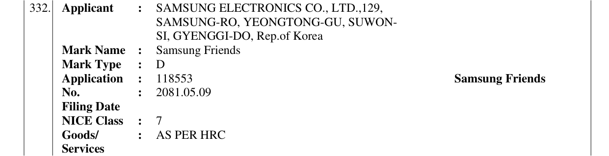 Original bulletin entry for Samsung Friends