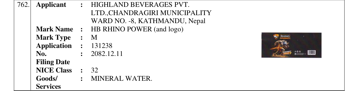 Original bulletin entry for HB RHINO POWER (and logo)