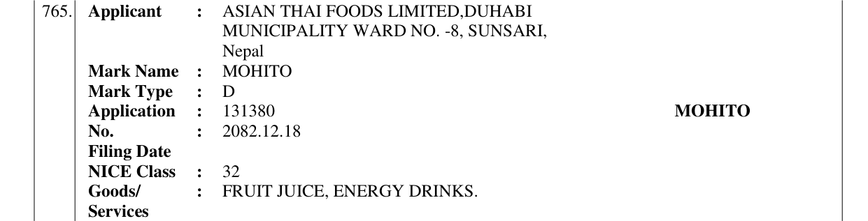 Original bulletin entry for MOHITO