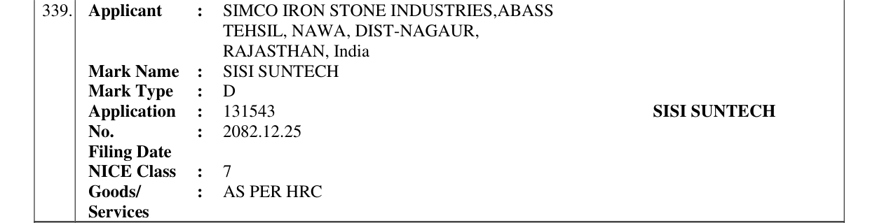 Original bulletin entry for SISI SUNTECH