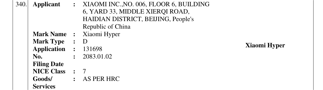 Original bulletin entry for Xiaomi Hyper