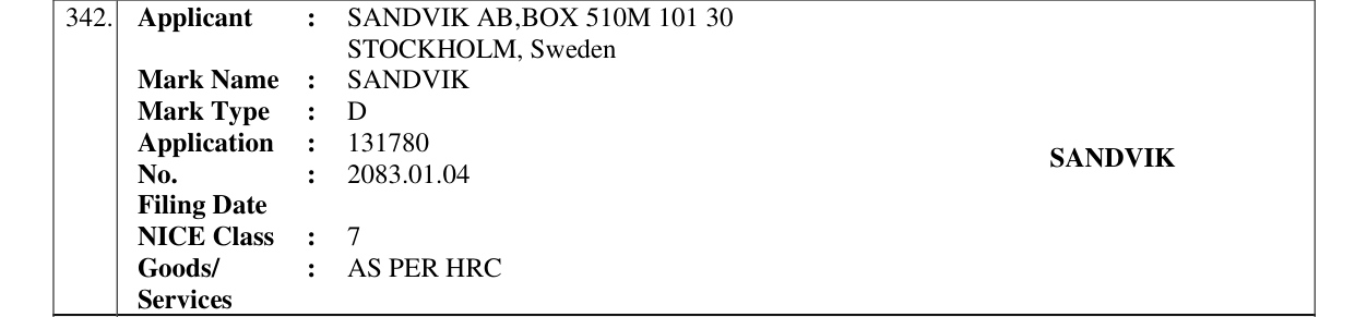 Original bulletin entry for SANDVIK