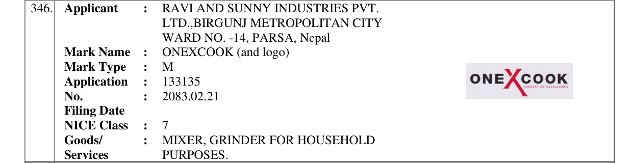 Original bulletin entry for ONEXCOOK (and logo)