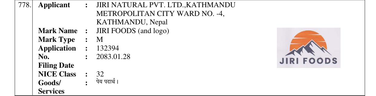 Original bulletin entry for JIRI FOODS (and logo)