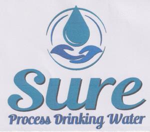 SURE PROCESS DRINKING WATER (and logo) trademark logo
