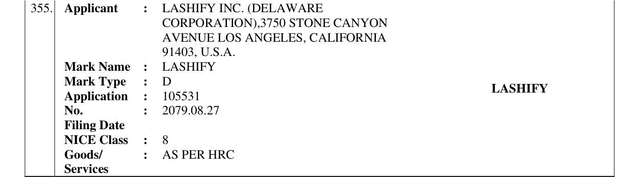 Original bulletin entry for LASHIFY