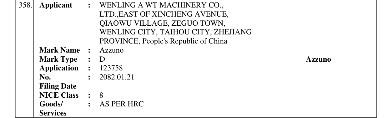 Original bulletin entry for Azzuno