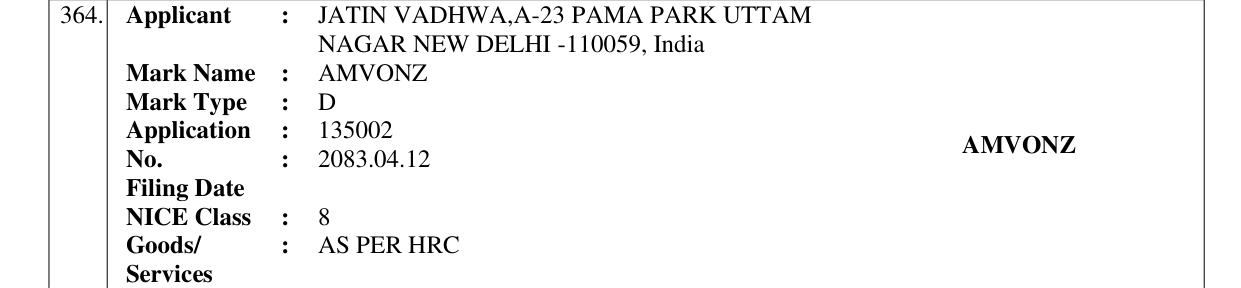 Original bulletin entry for AMVONZ