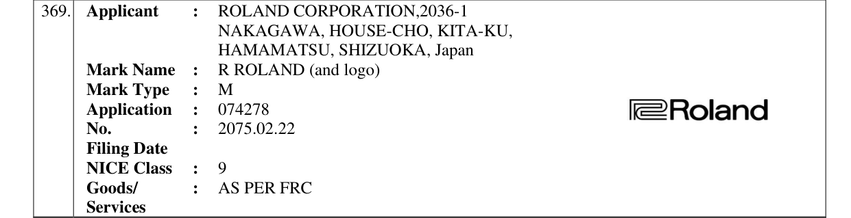 Original bulletin entry for R ROLAND (and logo)