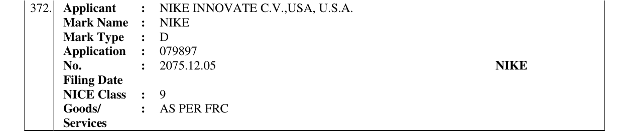 Original bulletin entry for NIKE