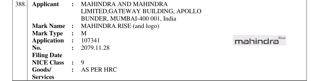 Original bulletin entry for MAHINDRA RISE (and logo)