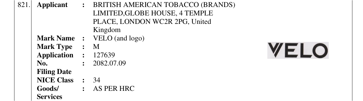 Original bulletin entry for VELO (and logo)