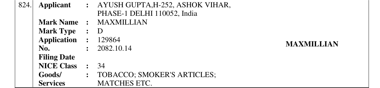 Original bulletin entry for MAXMILLIAN