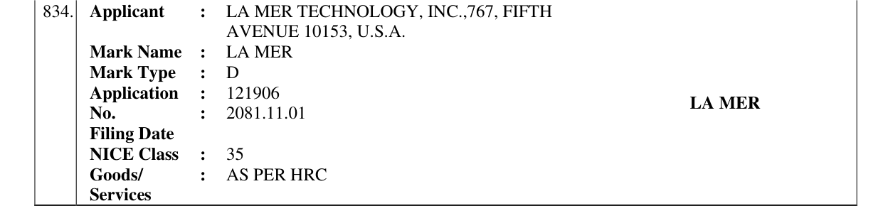 Original bulletin entry for LA MER