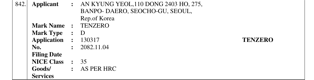 Original bulletin entry for TENZERO