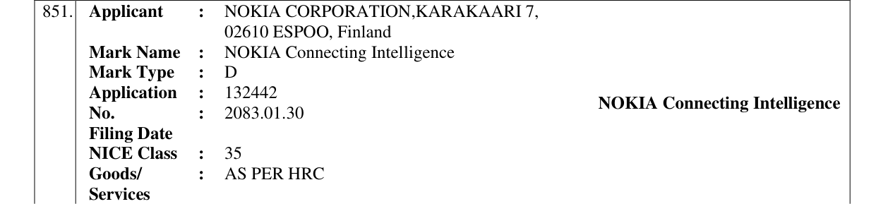 Original bulletin entry for NOKIA Connecting Intelligence