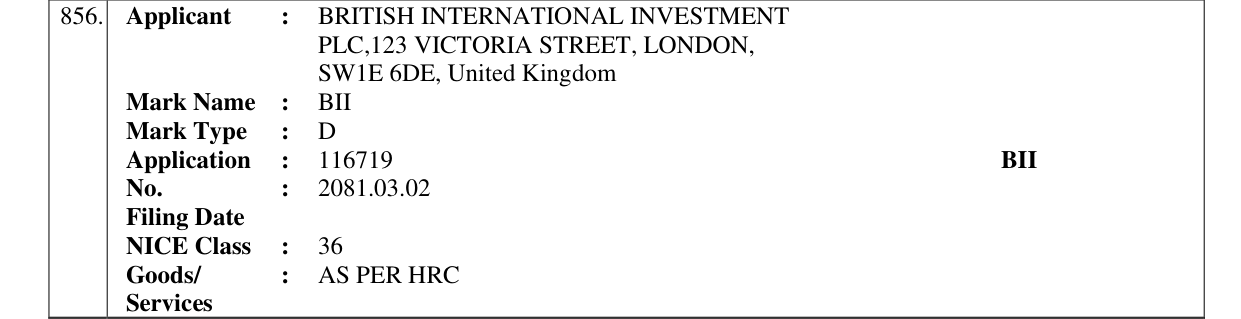 Original bulletin entry for BII