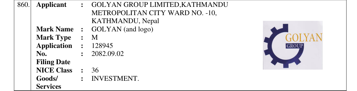 Original bulletin entry for GOLYAN (and logo)