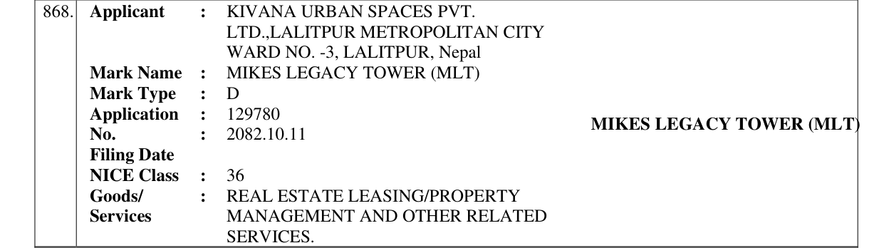 Original bulletin entry for MIKES LEGACY TOWER (MLT)