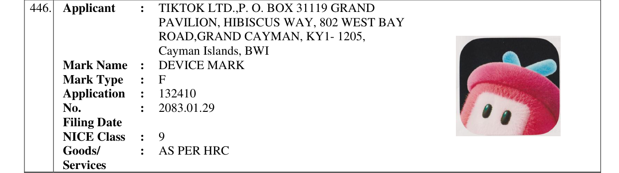Original bulletin entry for DEVICE MARK