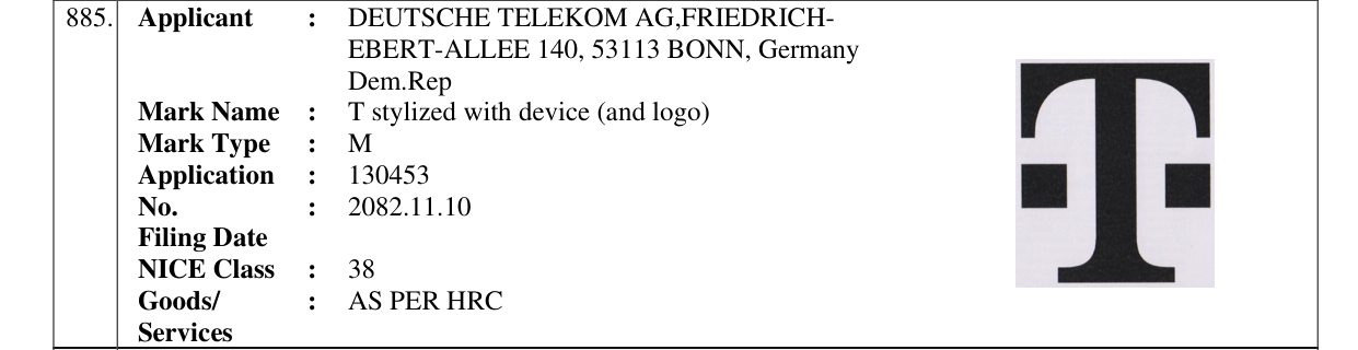 Original bulletin entry for T stylized with device (and logo)