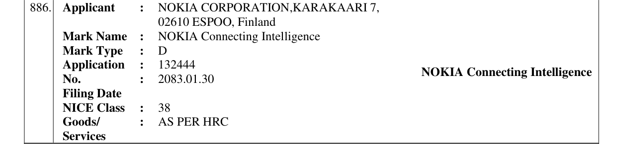 Original bulletin entry for NOKIA Connecting Intelligence