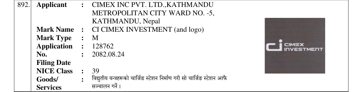 Original bulletin entry for CI CIMEX INVESTMENT (and logo)