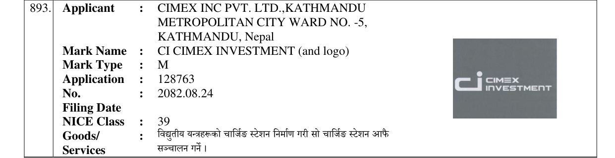 Original bulletin entry for CI CIMEX INVESTMENT (and logo)