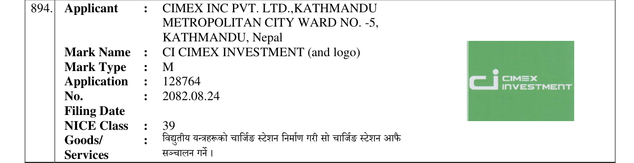 Original bulletin entry for CI CIMEX INVESTMENT (and logo)