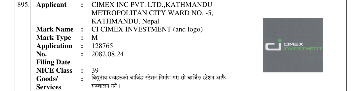 Original bulletin entry for CI CIMEX INVESTMENT (and logo)