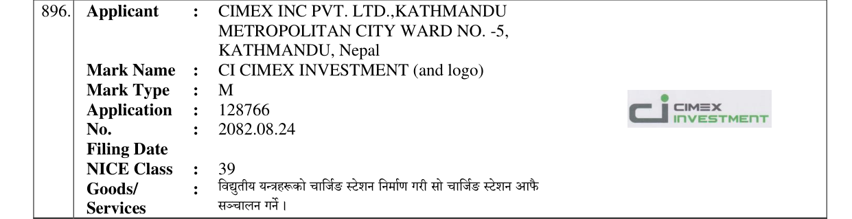 Original bulletin entry for CI CIMEX INVESTMENT (and logo)