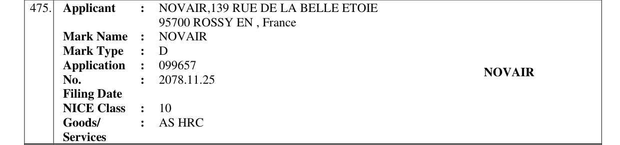Original bulletin entry for NOVAIR