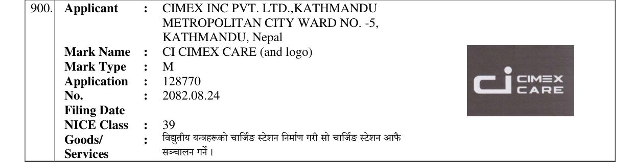 Original bulletin entry for CI CIMEX CARE (and logo)