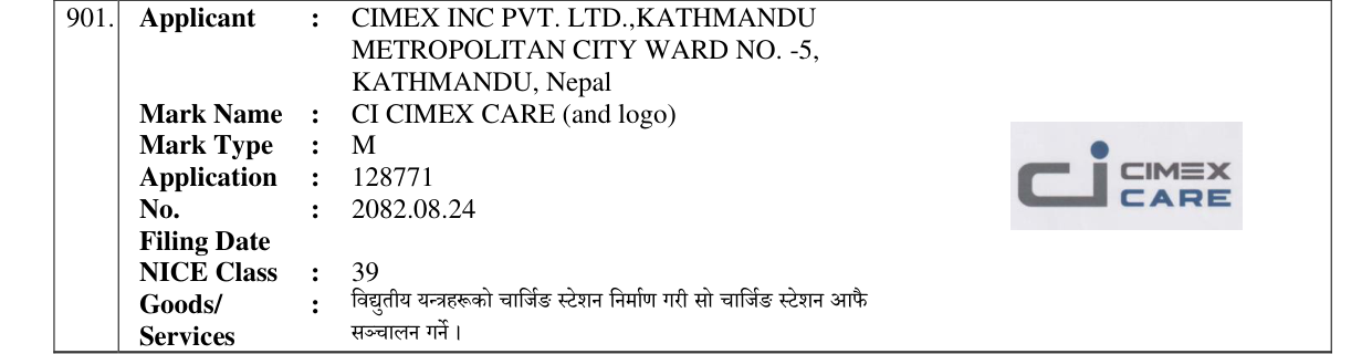 Original bulletin entry for CI CIMEX CARE (and logo)