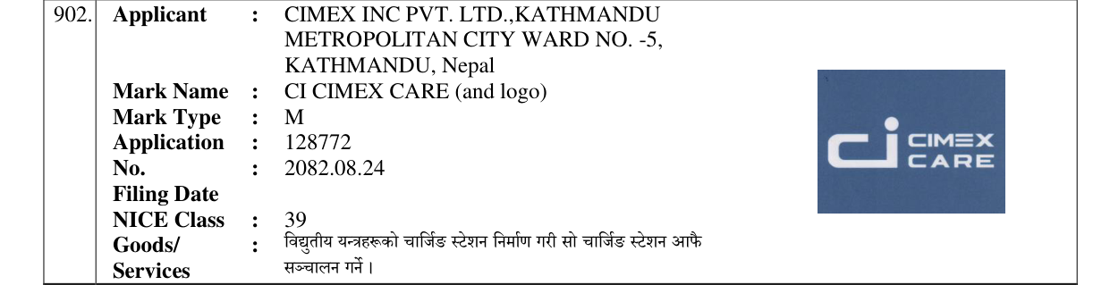 Original bulletin entry for CI CIMEX CARE (and logo)