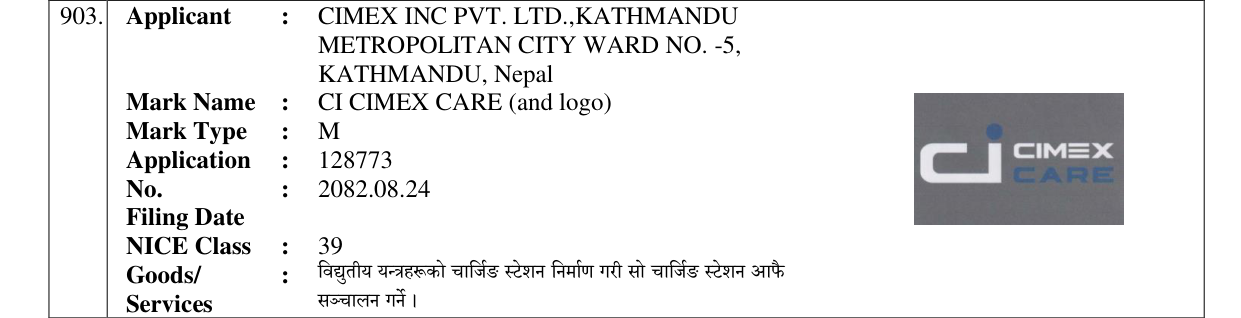 Original bulletin entry for CI CIMEX CARE (and logo)
