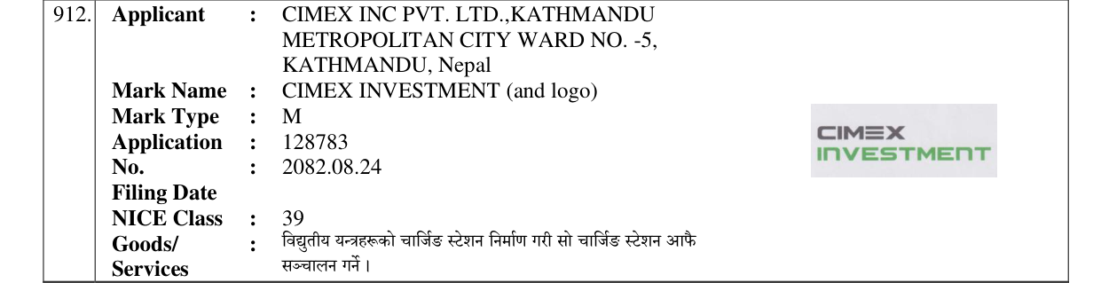 Original bulletin entry for CIMEX INVESTMENT (and logo)