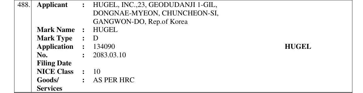 Original bulletin entry for HUGEL