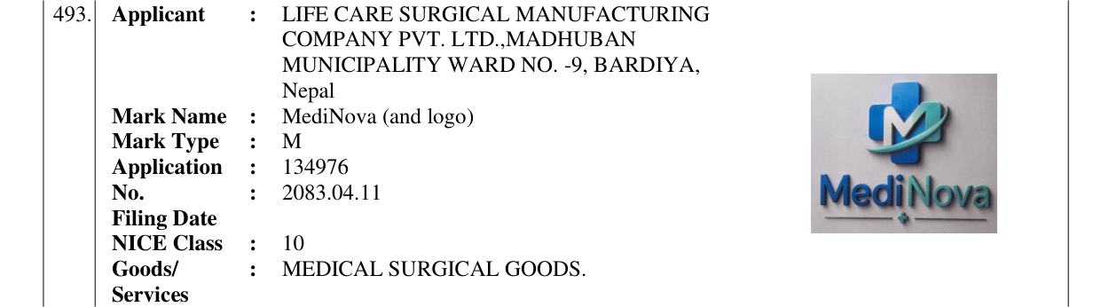 Original bulletin entry for MediNova (and logo)
